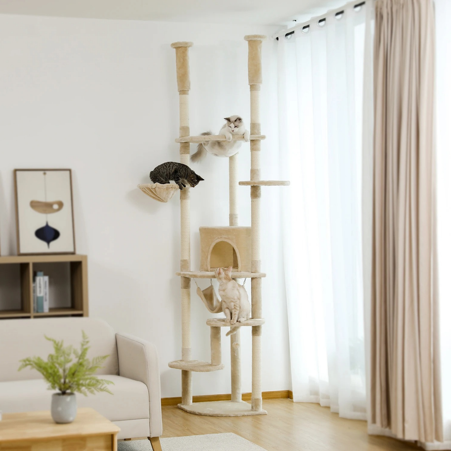 Arbre à chat réglable – avec maison, perchoirs et hamac