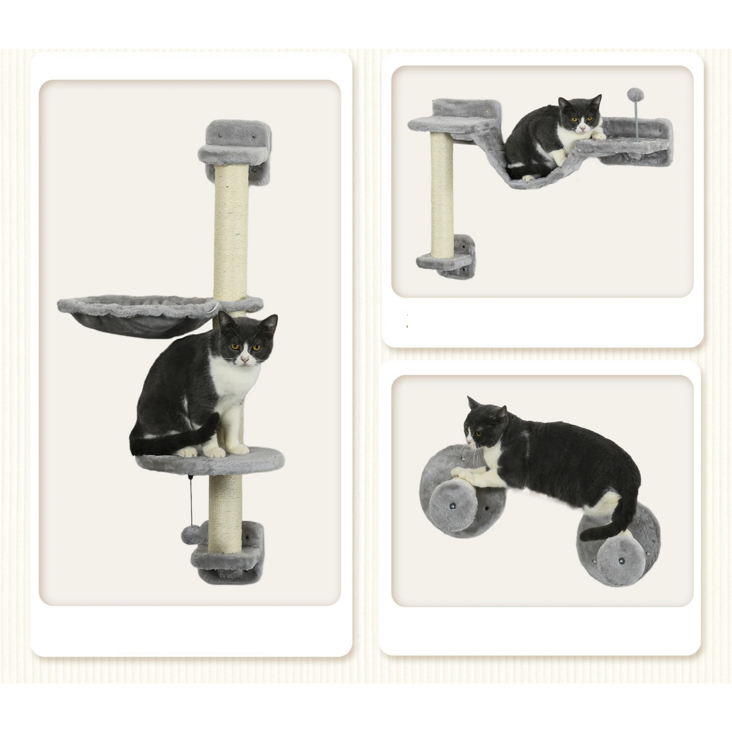 Arbre à chat mural – support d’escalade avec hamac et balle